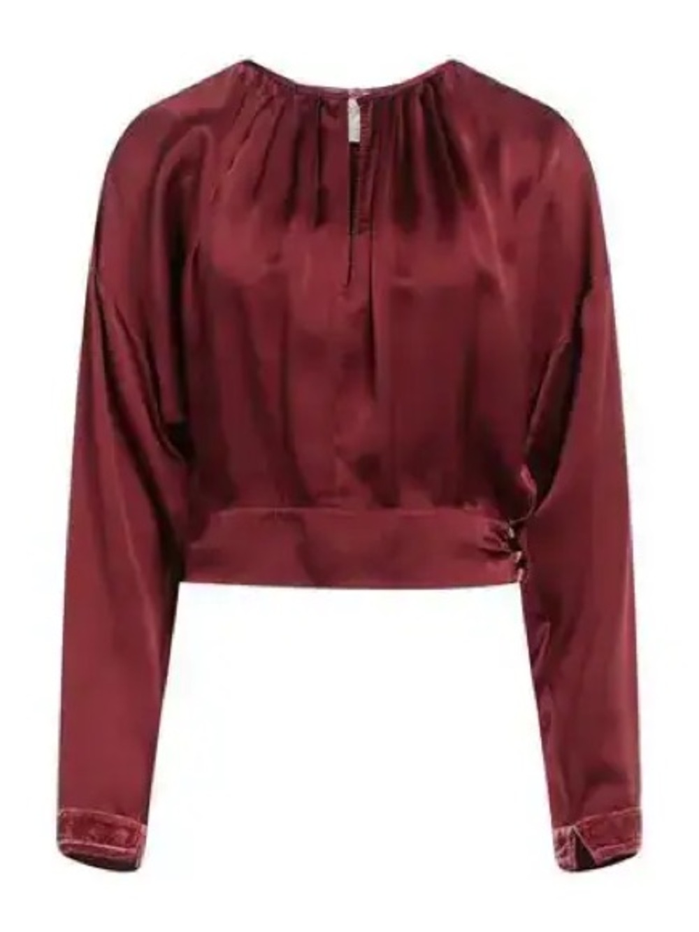 Forte Forte Burgundy Silk Satin Blouse with Velvet Accents Size S